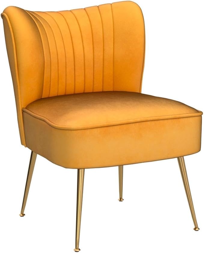 DUOMAY Modern Accent Chair Set of 2 Velvet Slipper Chair with Gold Legs Wingback Side Chair for Living Room Bedroom Entryway Small Corner Chair for Space Saving Yellow
