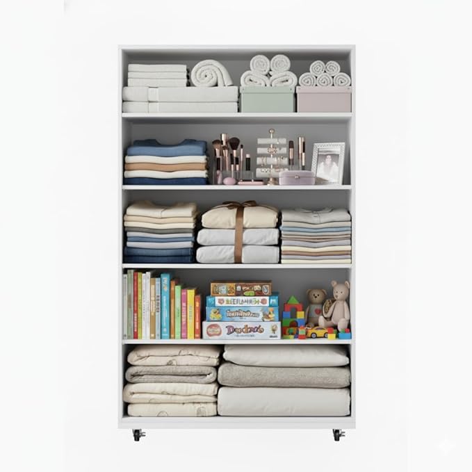 Vertical File Cabinet 5 Drawer Mobile File Cabinet Under Desk Wooden Filing Cabinet Storage Organization Filing Cabinet with Wheels for Home Office (Y-White)