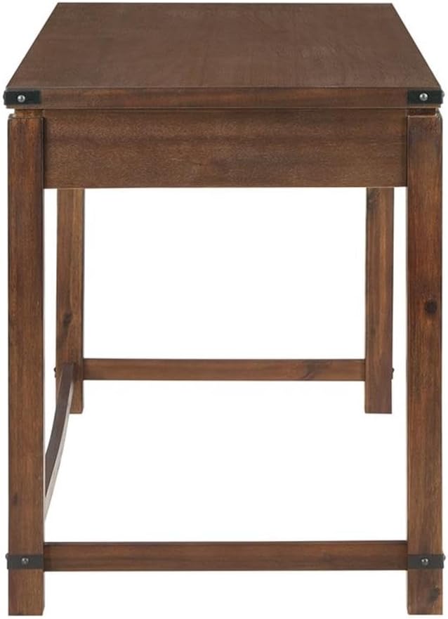 Pemberly Row Sit-to-Stand Lift Desk Brushed Walnut Brown Finish Solid Wood and Veneer 48 W x 24 D x 30.25 H Adjustable Height Classic Wire Brushed Texture Full Post Construction Home Office