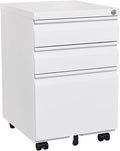 3 Drawer Mobile File Cabinet with Lock Under Desk Metal Filing Cabinets for Home Office Organizer Letters/Legal/A4 Metal Filing Cabinet to be Installation Required (White)