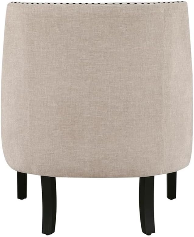 Pemberly Row Contemporary Chenille Accent Chair Beige Finish Solid Wood and Plywood Frame Button-Tufted Back Dacron-Wrapped Foam Cushions 18-Inch Seat Height Living Room or Office Seating