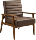 Modway Jensen Vegan Leather Accent Chair in Walnut Brown - Mid-Century Modern Armchair with Solid Wood Legs &amp Armrest - Upholstered Faux Leather Single Side Chair - Reading Chair for Living Room