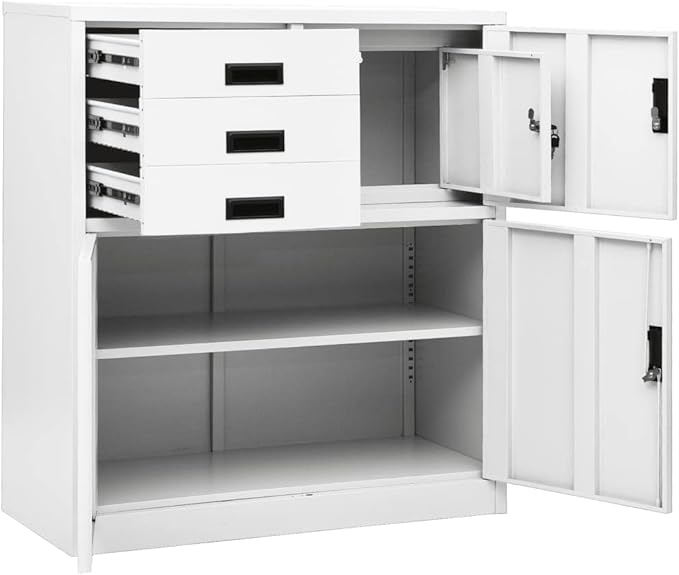 File Cabinets Standing Cabinets Bookcases Office Cabinet White 35.4x15.7x40.2 Steel Counter Cabinet with Lockable Doors for Home Office
