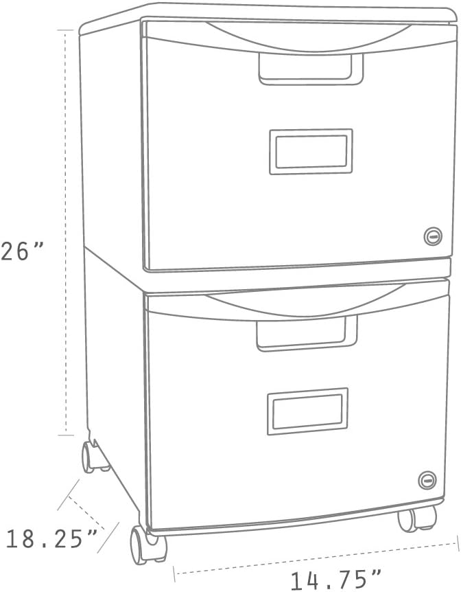 Storex Plastic Two-Drawer Mobile Pedestal File Cabinet – Locking Document Organizer with Casters for Home and Office White 1-Pack (61316A01C)