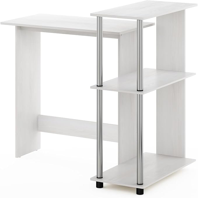 Maykoosh Corner Desk with Bookshelf White Oak Finish Steel Frame Home Office Desk