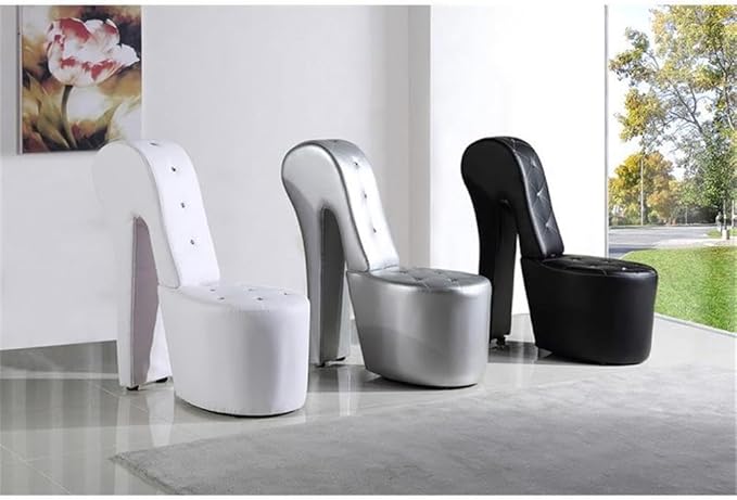 Best Master Furniture High Heel Faux Leather Shoe Chair with Crystal Studs Black