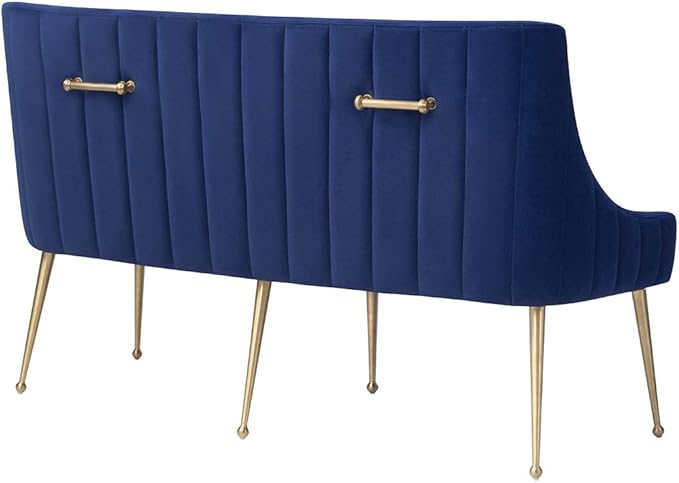 Irina Loveseat Modern Navy Easy Clean Velvet Upholstered Loveseat with Brushed Gold Leg