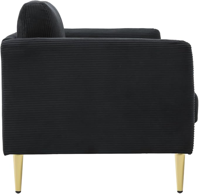 Modern Corduroy Loveseat – Mid-Century Small Sofa 60.63” Wide Plush Upholstered Cushions Solid Wood Frame Compact Living Room &amp Apartment Furniture Black