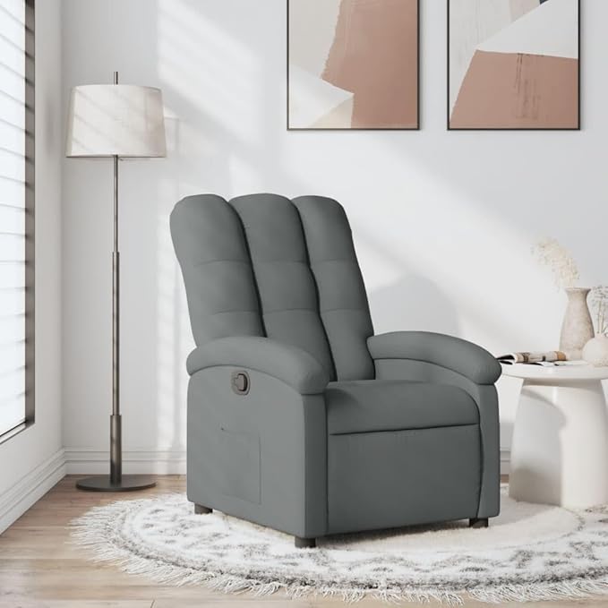vidaXL Recliner Chair Dark Grey 100% Polyester Fabric Metal Plywood