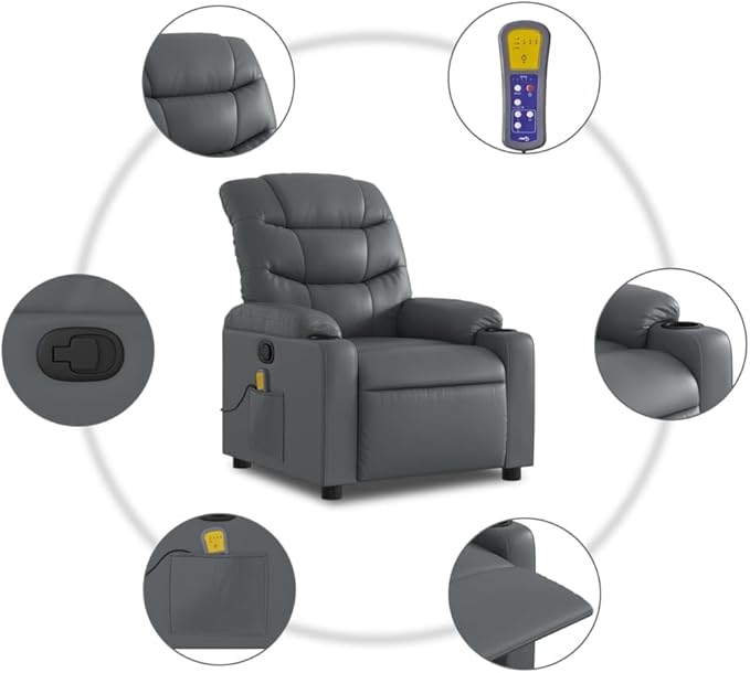 vidaXL Massage Recliner Chair Grey Faux Leather Standard