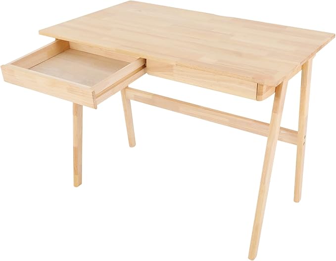 Modern Computer Desk with 2 Drawers Solid Wood Writing Desk for Home Office 39.3 Large Desktop 330 lbs Load Capacity Ergonomic Study Table (Log Color)