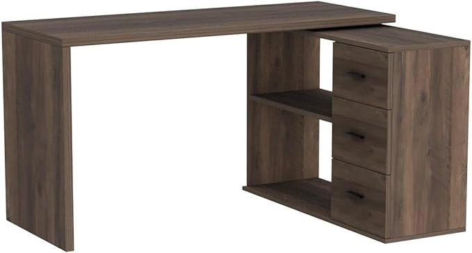 HSH L Shaped Desk with Storage Drawers Shelves Large Corner Computer Table in Home Office Industrial Wood Desk for Executive Writing Work Study Rustic Oak 55 Inch