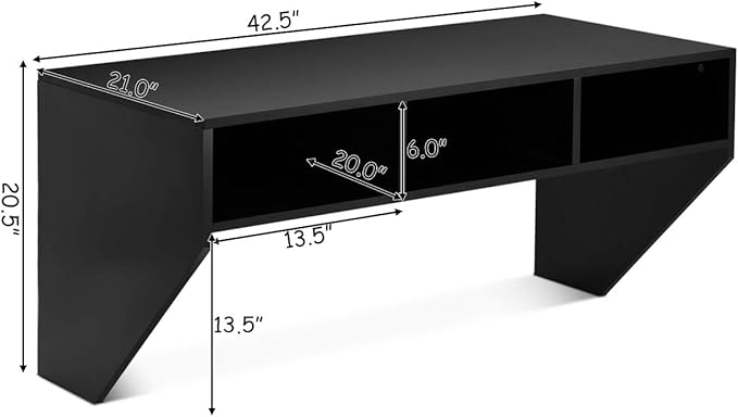 BestComfort Wall Mounted Desk Hutch 42.5inch Floating Laptop Table Writing Desk Home Office Workstation Hanging Computer Desk Modern Floating Console Media Storage Cabinet