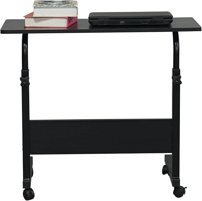 Mobile Computer Desk with Wheels Laptop Desk Rolling Standing Cart Movable Height Adjustable Sit Stand Desk Computer Workstations Home Use Removable Steel Side Table 31.5 x 15.7Black