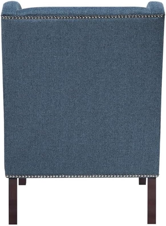 Pemberly Row Contemporary Wingback Accent Chair Blue Textured Fabric Upholstery Nailhead Trim High Backrest Cushioned Seat Sturdy Wooden Legs Stylish Living Room or Office Decor
