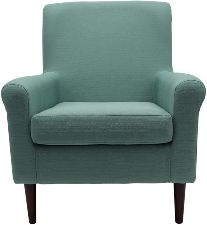 Pemberly Row Rolled Arm Lounge Chair 35 H x 28 W x 30 D Fabric Upholstery in Blue Finish Comfortable Accent Chair for Living Room or Bedroom Seating