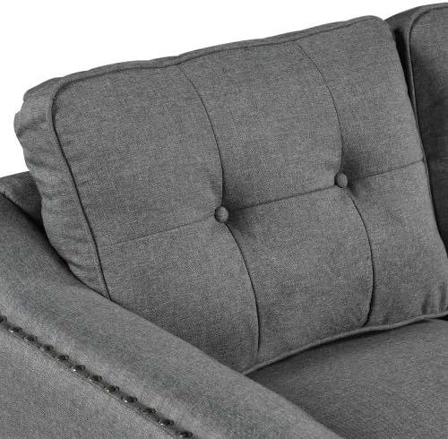 Eafurn 3-Piece Mid-Century Linen Upholstered Living Room Furniture Sets Include 3 Seater Sofa Loveseat Couches and Armchair with Tufted Back Cushions and Nailhead Trim for Living Room/Bedroom/Home