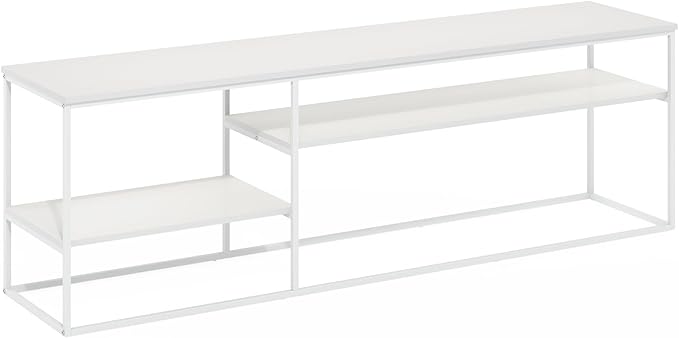 Furinno Moretti TV Stand 3-Tier Metal Frame Modern Entertainment Center Open Shelf TV Console for TV up to 70 Inch for Living Room Bedroom Solid White