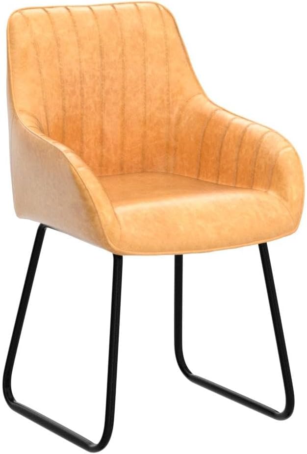 Vanity Art Mid Century Modern Accent Chair with Arms Upholstered Synthetic Faux Leather Chair for Living Room Bedroom Reading Area Comfy Dining Chairs Set of 2 (Yellow Tan) UC-15T