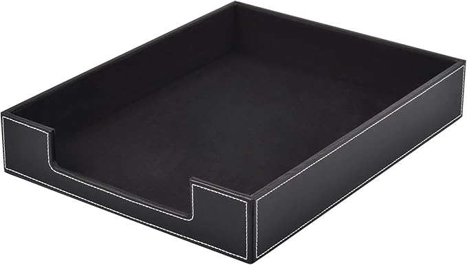 Leather Letter Tray Office Supplies Desk Organizer for Mail Paper Files Magazines Jewelry CosmeticsLuxury Letter Holder&ampMultipurpos Stackable Office Desktop Storage Box Black