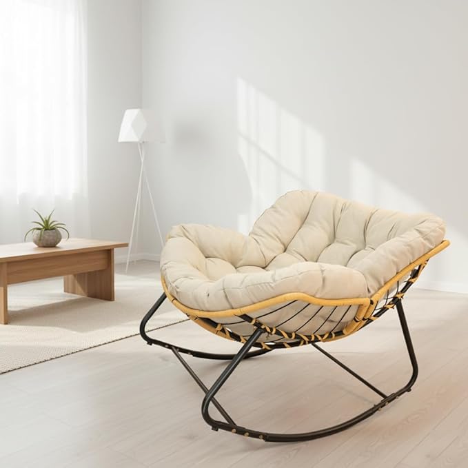 Oversized Large Rocker Chair for Adults Modern Portable Rocking Chairs for Living Room Indoor Outdoor Rocking Lounge ChairBeige