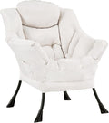 Lazy Chair for Living Room Modern Accent Chairs with Armrests Beige Armchairs with Side Pocket Cozy Lazy Sofa for Reading Balcony Bedroom Dorm Small Spaces