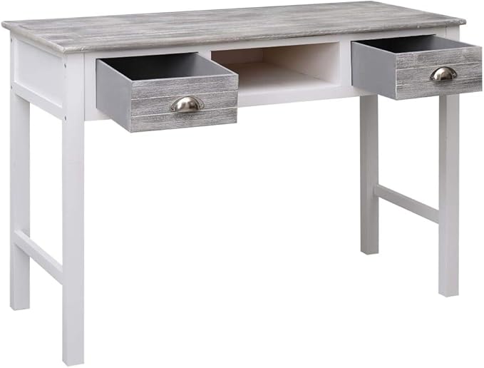 vidaXL Writing Desk Computer Desk with Storage Drawers Laptop Table for Home Office Workstation Table Farmhouse Scandinavian Gray Wood