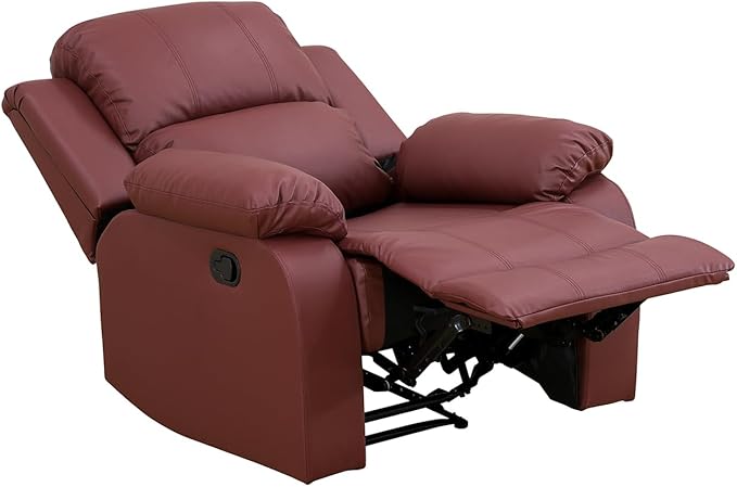 Manual Leather Recliner Chair Sofa for Living Room35 Ergonomic Reclining Chair with 10 Arm/Upholstered Seat/Metal FrameModern Single Couch for Rv Sofa/Home Theater Seating/Office(Red)