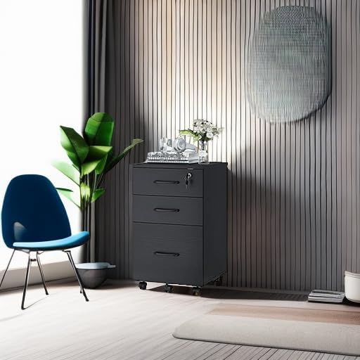 Panana 3 Drawer Wood Mobile File Cabinet Under Desk Storage Drawers Small File Cabinet for Home Office (Black)