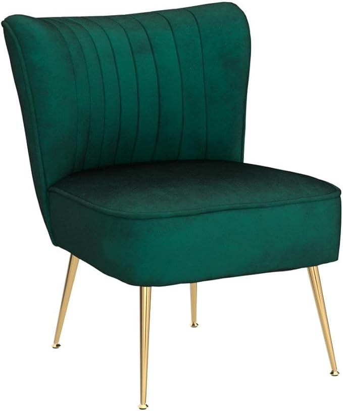 Cimota Velvet Accent Chairs Set of 2 Modern Armless Slipper Wingback Single Sofa Side Comfy Corner Chair with Golden Legs for Living Room Bedroom Green