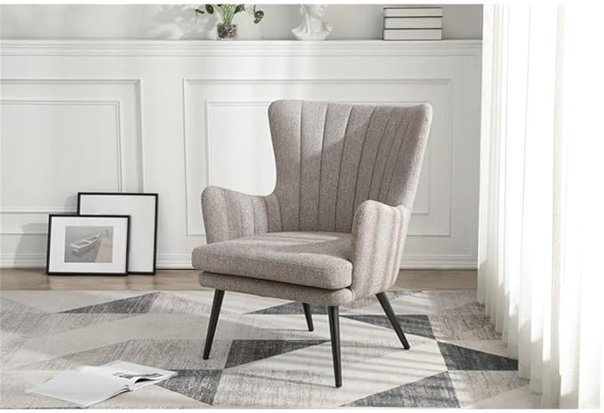 Pemberly Row Accent Chair 28 Wide Cappuccino Fabric Gray Legs Kiln-Dried Hardwood Frame Vertical Channel Tufting Tall Tapered Design Mid-Century Modern Style Living Room or Family Room