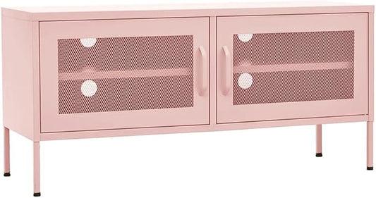 vidaXL Industrial Style TV Stand in Pink Steel Adjustable Height Cable Management System 41.3x13.8x19.7 2 Doors and 1 Shelf Maximum Loading 220.5lb