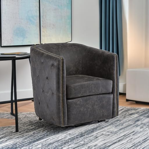 Signature Design by Ashley Brentlow Tufted Barrel Accent Swivel Chair Distressed Black