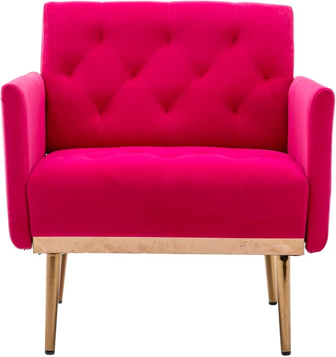 Modern Accent Chair Upholstered Single Sofa Arm Chair for Living Room and Bedroom Upholstered Comfy Armchair Chair with Solid Tapered Metal Legs (Rose Red)