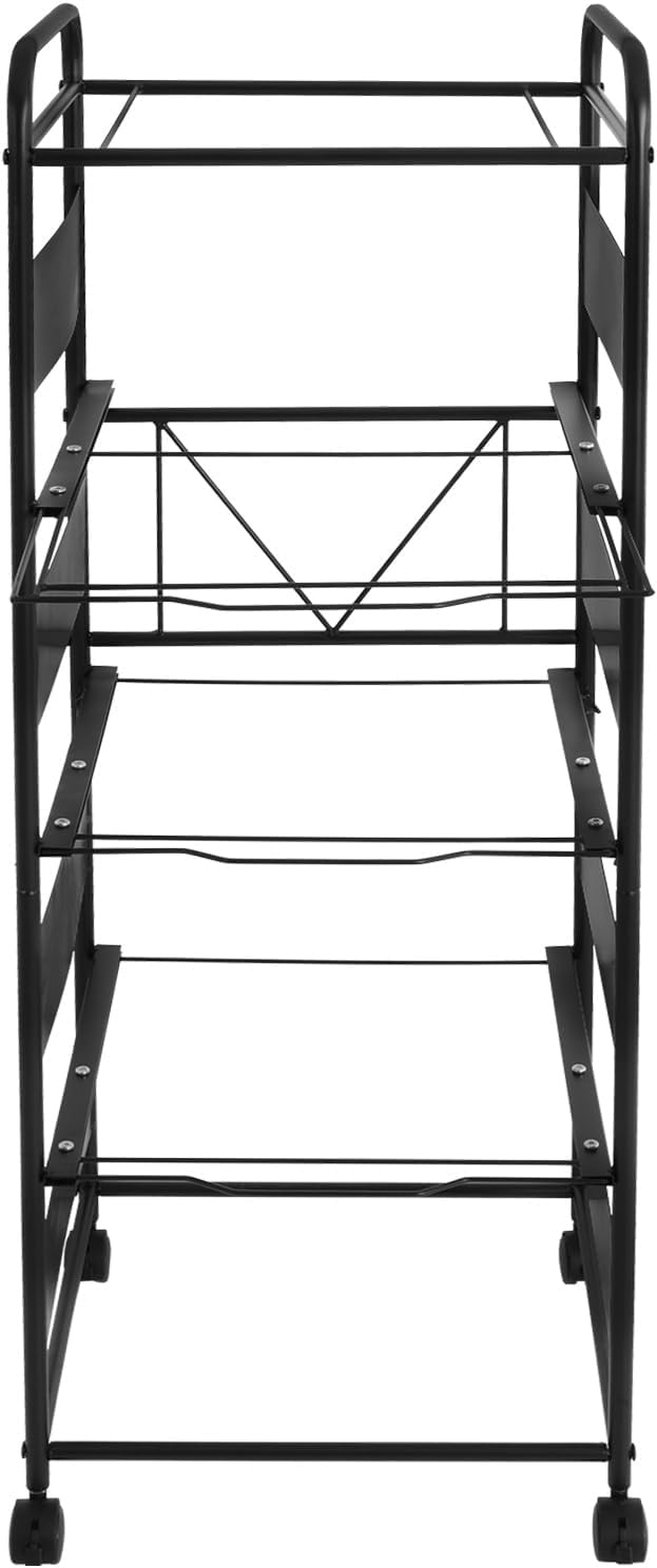 mignonnememe Rolling File Cart 4-Tier Rolling Cart Organizer Hanging Files Stand with Wheels Mobile Filing Cabinet for Office Home School Organization (Black)
