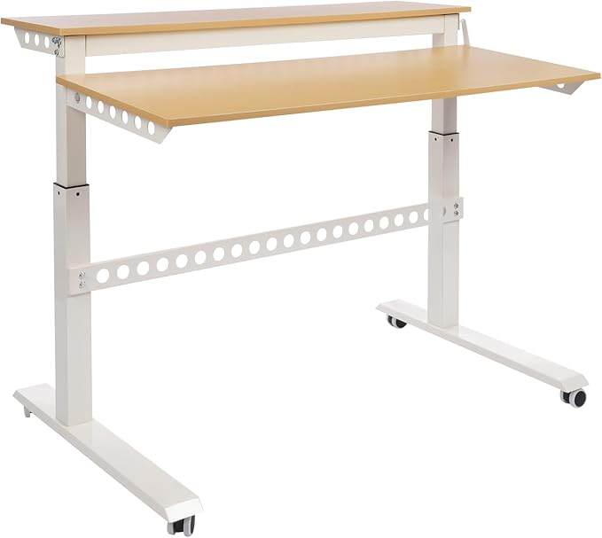 2-Tier Standing Desk with WheelsHeight Adjustable Standing Desk with Monitor StandMobile Computer Workstation for Home Office