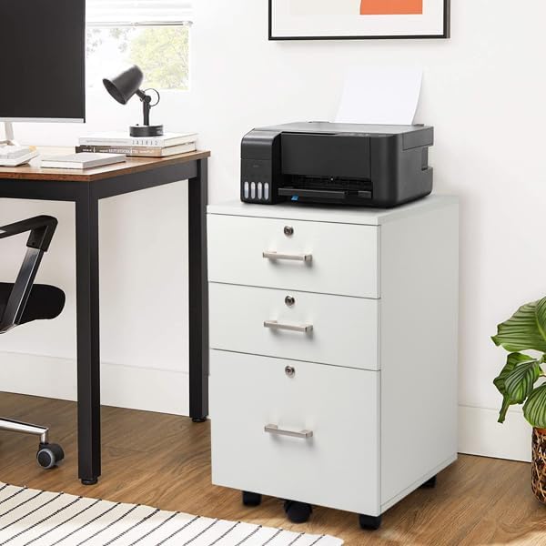 White 3 Drawer Mobile File Cabinet Rolling Document Storage for Home or Professional Office 15.7 L x 15.7 W x 26 H Under Desk Filing Cabinet Rolling Printer Stand with Wheels