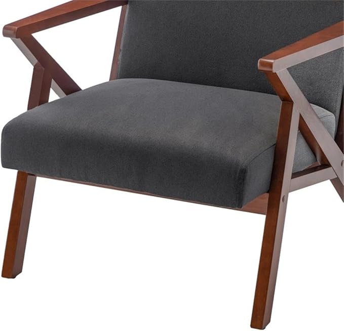 Pemberly Row Modern Accent Chair Gray Fabric Upholstery Solid Wood Z-Frame Espresso Finish Dense Foam Cushions Adjustable Feet 28.5 x 30 x 31.5 in Living Room or Bedroom Seating