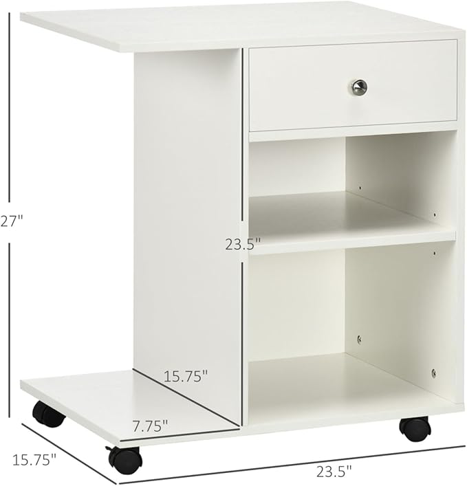 Mobile Printer Stand with Drawer Adjustable Shelf and CPU Holder Rolling File Cabinet Cart on Lockable Wheels for Office Home or Study Room Compact Wide Storage Organizer