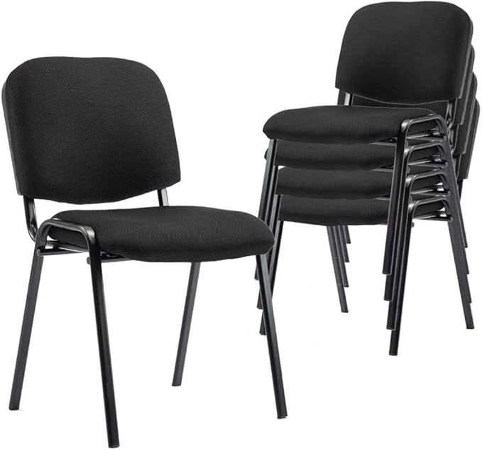 Stackable Mesh Office Chairs Set of 5 Armless Conference Room Chairs No Wheels Waiting Room Guest Chairs with Metal Frame for Reception Training Meeting Event Black