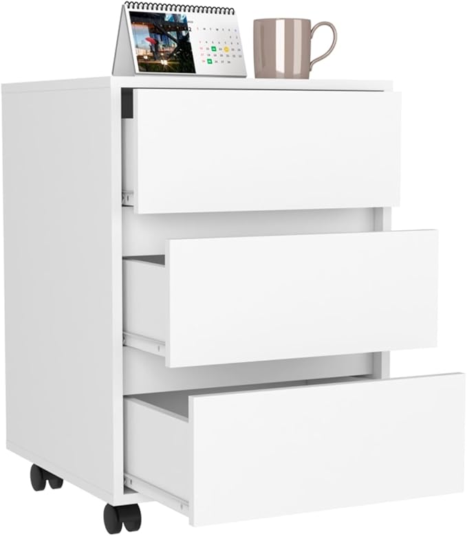Hassyee Modern Design 3 Drawer Filing Cabinet with Four Casters and Locking Mechanism Home Office Storage Cabinet for A4 and Letter Size File