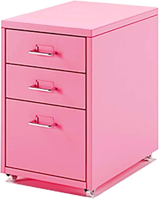 ELEFOCUS Industries Space Solutions 3/5/6/8 Drawer File Drawer with Wheels Filing Drawers Metal for Colorful Office Furniture(Size:3Color:Pink)