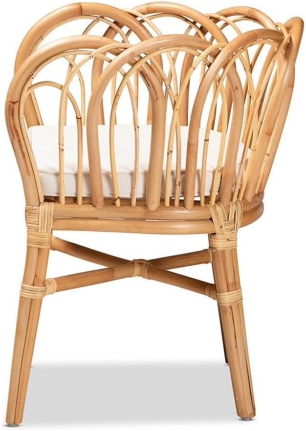 Bowery Hill 18.1'' Modern Rattan Accent Chair Natural Finish Looped Backrest 31H x 24.5W x 24D Removable Foam Cushion with Cotton-Polyester Upholstery Handmade for Living Room or Lounge Use
