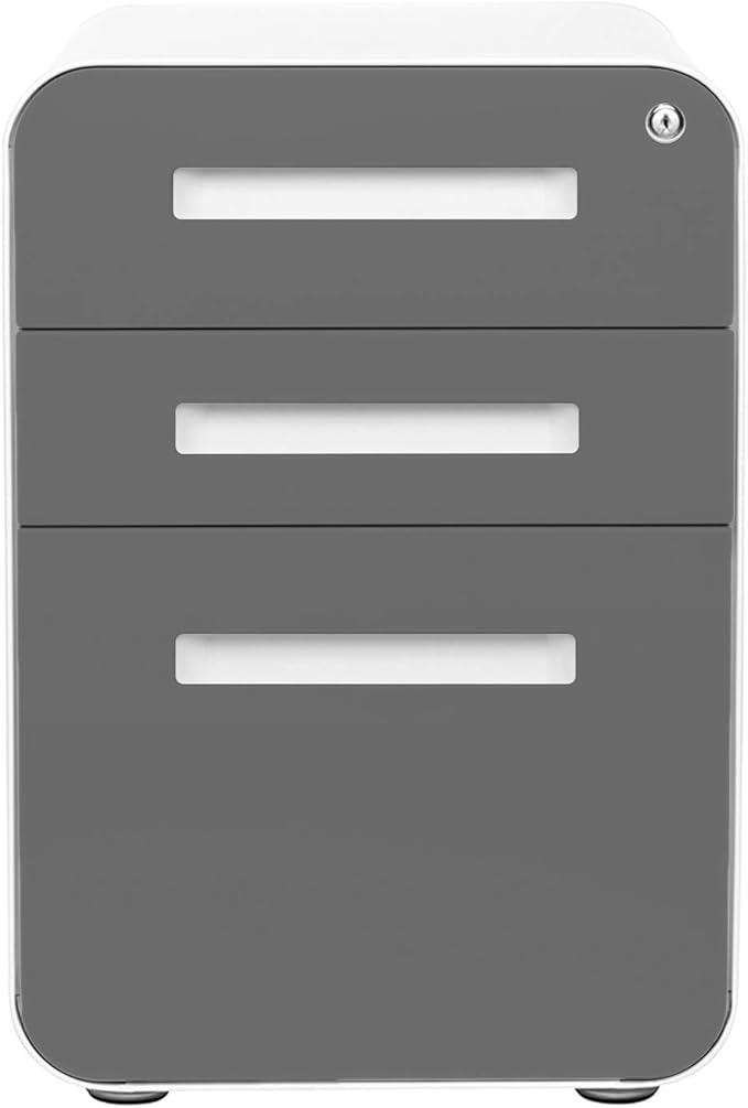Laura Davidson Furniture Stockpile 3 Drawer File Cabinet with Lock - Under Office Desk Metal Filing Cabinet Legal/Letter File Folders Wheels and Stationary Feet Pre-Assembled Dark Grey Faceplate