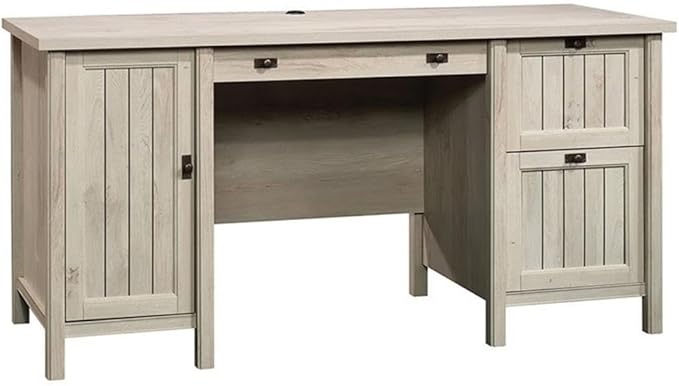 Pemberly Row Cottage Look Home Office Computer Desk with CPU Tower Storage and Filing Drawer in Chalked Chestnut