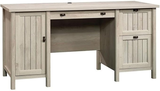 Pemberly Row Cottage Look Home Office Computer Desk with CPU Tower Storage and Filing Drawer in Chalked Chestnut