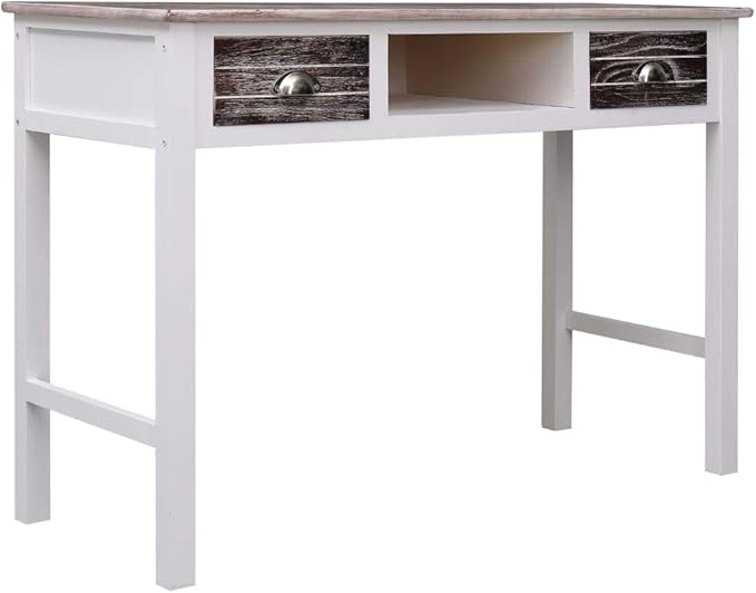 Wooden Writing Desk Modern Simple Home Office Computer Laptop Writing Desk with 2 Drawers and 1 Open Compartment Brown 43.3x17.7x29.9 Wood-84