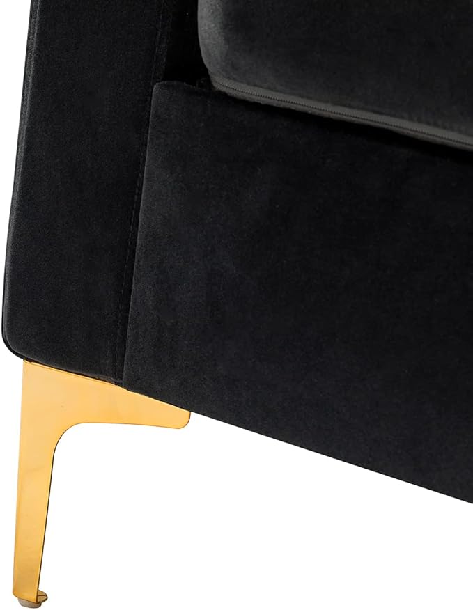 HULALA HOME Velvet Accent Club Chairs Set of 2 Modern Velvet Armchair Upholstered Accent Club Chairs Sofa Chairs with Gold Metal Legs Mid-Century Barrel Leisure Comfy Reading Armchair Black