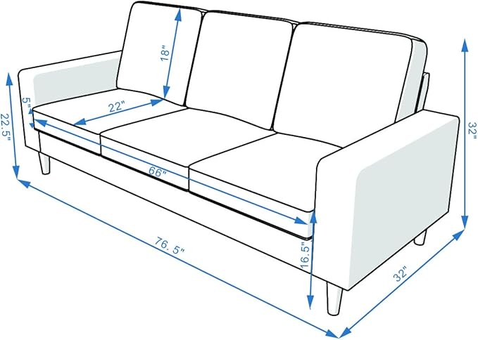 Luckycloud Modern Couch Sofa 3-Seater Upholstered Fabric Sofa for Small Living Room Dorm Small Spaces (Grey)