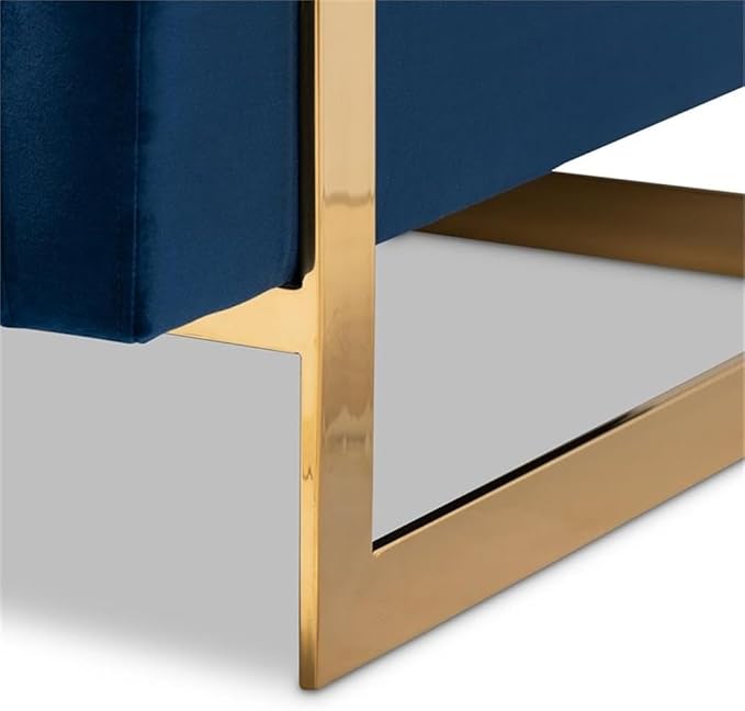 BOWERY HILL Velvet Accent Chair Royal Blue Upholstery Gold-Tone Stainless Steel Frame 34.3 H x 31.5 W x 33.9 D Removable Cushions Glam Modern Style Armchair for Living Room or Lounge Use